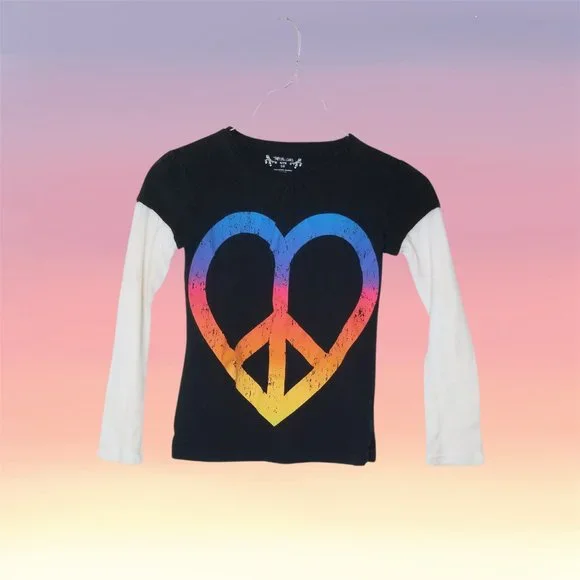 Total Girl Love and Peace Long Sleeve Layered T-shirt, Size 7-8. - Picture 1 of 2